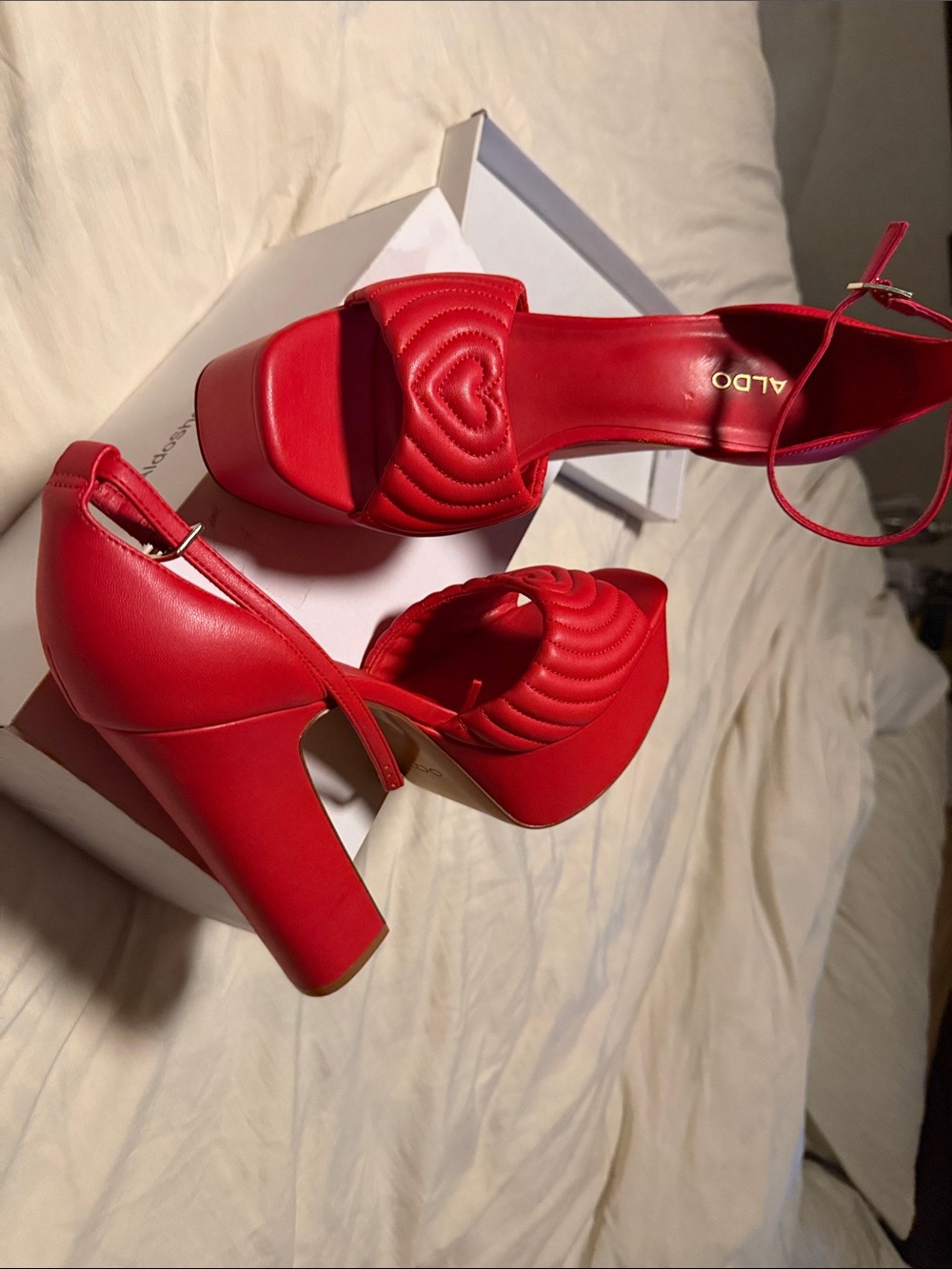 Aldo Red Quilted Platform Sandals with Ankle Strap